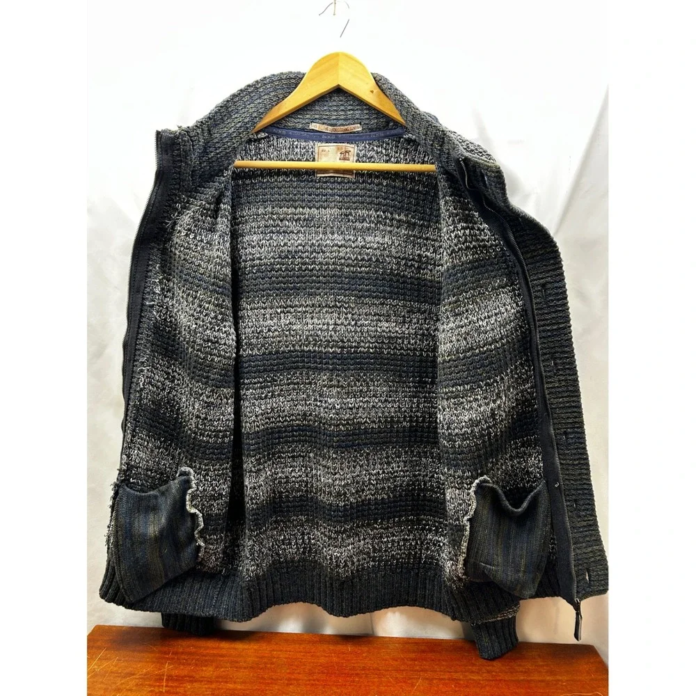 No Excess Knit Cardigan Men L Blue Gray Heavy Full-Zip Sweater 100% Cotton Dutch